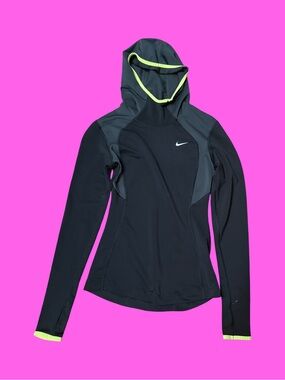 Nike Black Hooded Utility Running Jacket with Neon Yellow Trim
